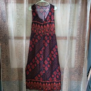 Vintage 90s navy and orange geometric indie print tank dress maxi dress Small S